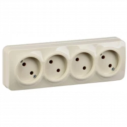 Розетка 4-м ОП GLORY РС24-2-ХК 10А без заземл. крем. IEK ERH40-K33-10