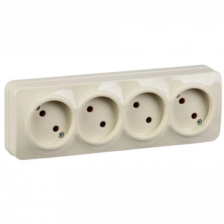 Розетка 4-м ОП GLORY РС24-2-ХК 10А без заземл. крем. IEK ERH40-K33-10