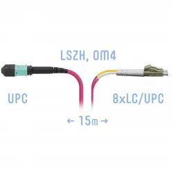 Патчкорд оптический MPO/UPC-8LC/UPC, DPX, MM (50/125 OM4), 15 метров