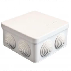 Коробка распределительная ОП 105х105х56мм IP54 7 выходов 4 гермоввода крышка защелкивающаяся бел. Ep