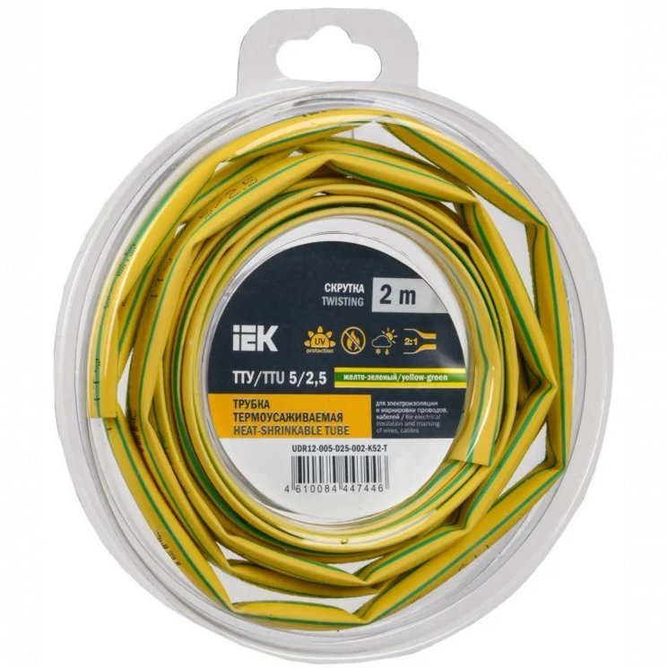 Трубка термоусадочная ТТУ нг-LS 5/2.5 желт./зел. (уп.2м) IEK UDR12-005-D25-002-K52-T