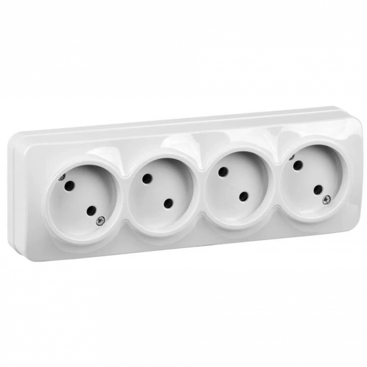 Розетка 4-м ОП GLORY РС24-2-ХБ 10А без заземл. бел. IEK ERH40-K01-10