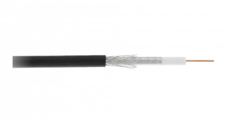 Кабель NETLAN коаксиальный, RG-6 (75 Ом), одножильный, CCS (омедненная сталь), внешний, PE до -40C, черный, 305м