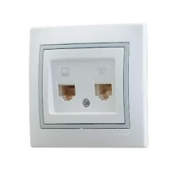 Розетка компьютерная + телефонная 2-м СП Mira RJ45 + RJ11 IP20 с сер. вставкой бел. LEZARD 701-0215-