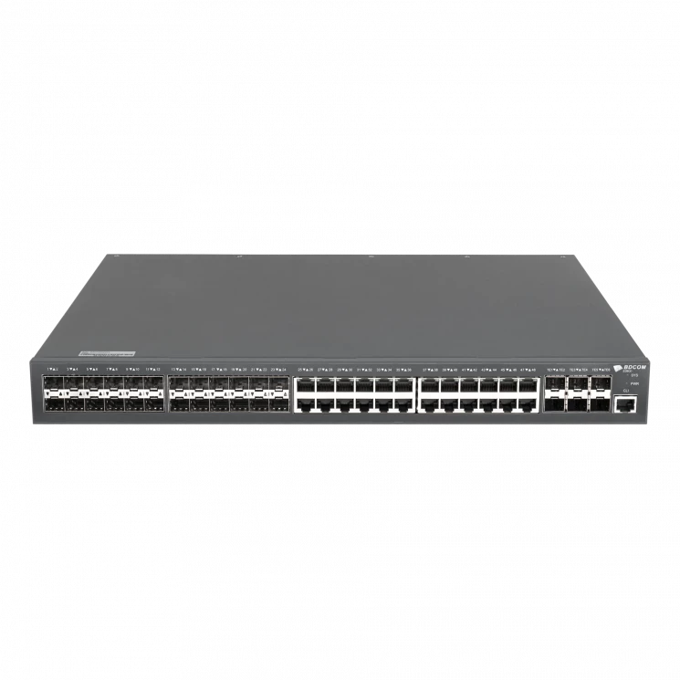 Управляемый коммутатор уровня 3 BDCOM S3900-48M6X, 24x10/100/1000Base-T, 24x100/1000Base-X SFP, 6x1/10GE SFP+, Hot Swap БП 1+1, в комплекте 1x PSU AC
