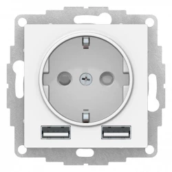 Розетка 1-м СП AtlasDesign 16А IP20 с 2-мя заряд. устройствами USB тип A+A 5В/2.4А 2х5В/1.2А механиз