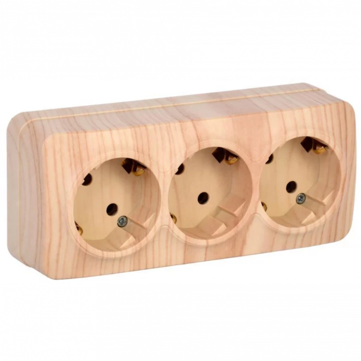 Розетка 3-м ОП GLORY РС23-3-ХС 16А с заземл. сосна IEK ERH31-K34-16