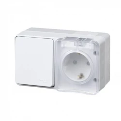 Блок ОП AtlasDesign Profi54 (розетка 16А 250В с заземл. защ. шторки + 1-кл. выкл. 10А) IP54 бел. SE