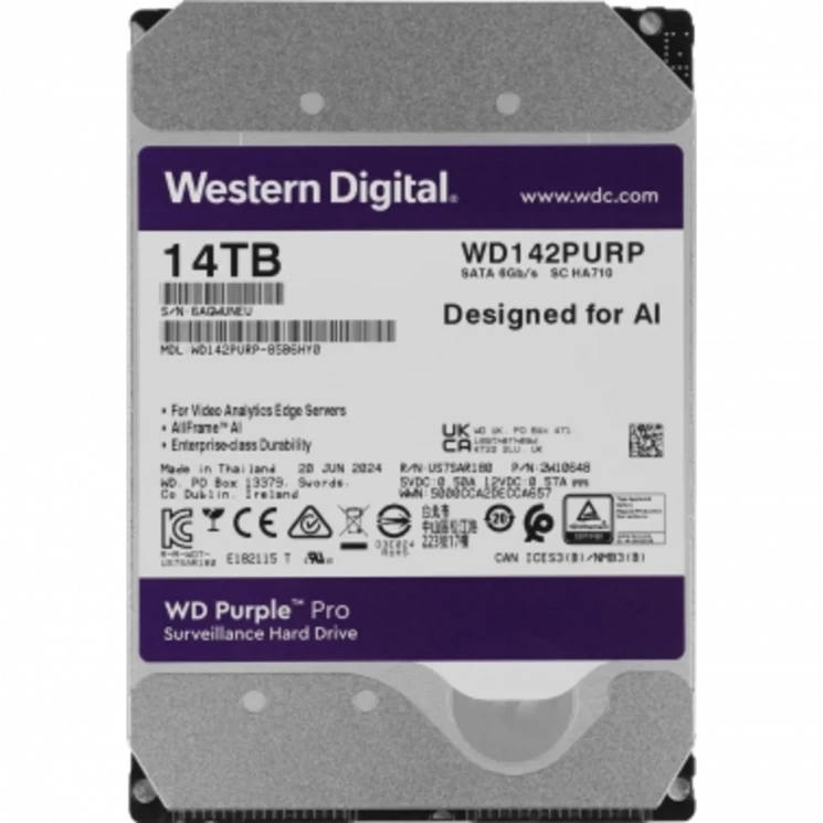 Жесткий диск WD SATA-III 14TB WD142PURP Surveillance Purple Pro (7200rpm) 512Mb 3.5"