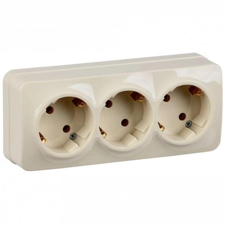 Розетка 3-м ОП GLORY РС23-3-ХК 16А с заземл. крем. IEK ERH31-K33-16