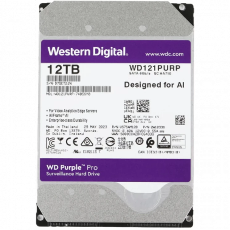 Жесткий диск WD SATA-III 12TB WD121PURP Surveillance Purple Pro (7200rpm) 256Mb 3.5"