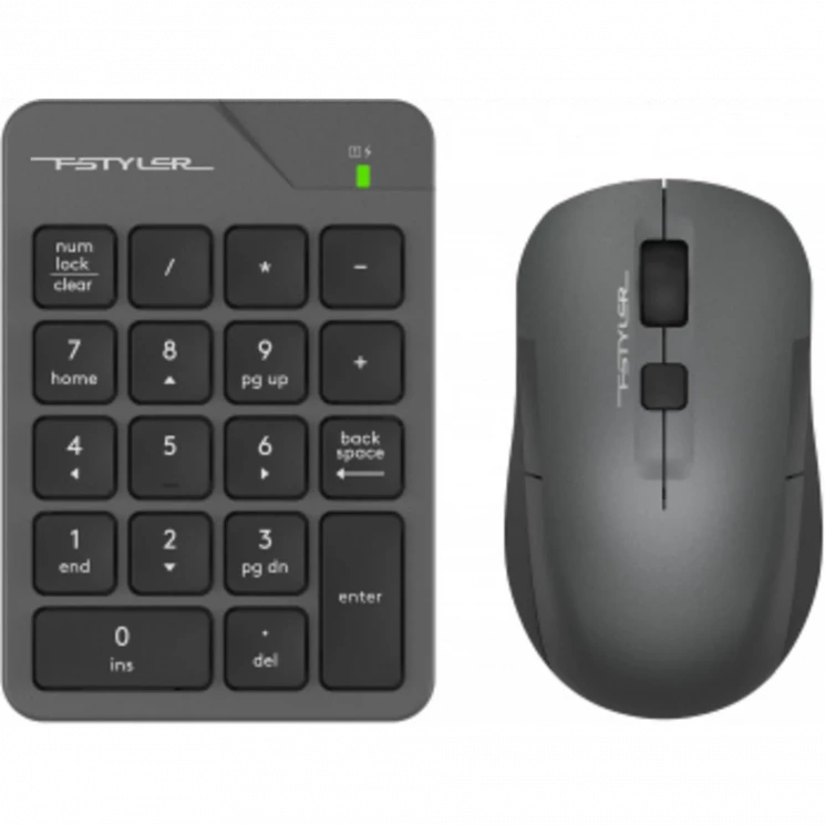 Числовой блок + мышь A4Tech Fstyler FG1600C Air клав:серый мышь:серый/черный USB беспроводная slim (FG1600C)