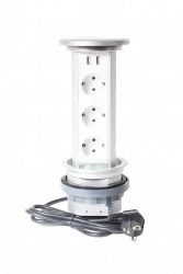 Блок розеточный настольный, 3х2К+З, 2-USB (45х45), с беспроводной зарядкой, выдвижной, алюминий, IP54