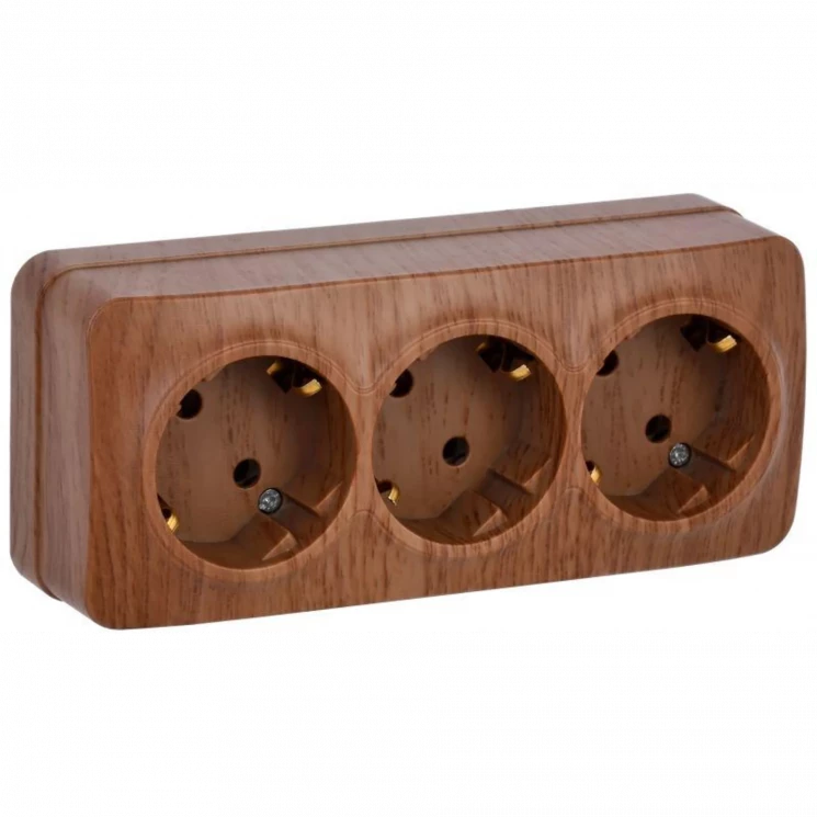 Розетка 3-м ОП GLORY РС23-3-ХД 16А с заземл. дуб IEK ERH31-K24-16