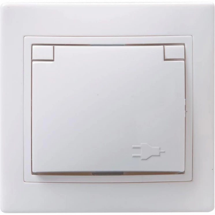 Розетка 1-м СП Кварта РСбш10-3-КБ 16А IP20 с заземл. защ. шторки с крышкой бел. IEK ERK12-K01-16-DM