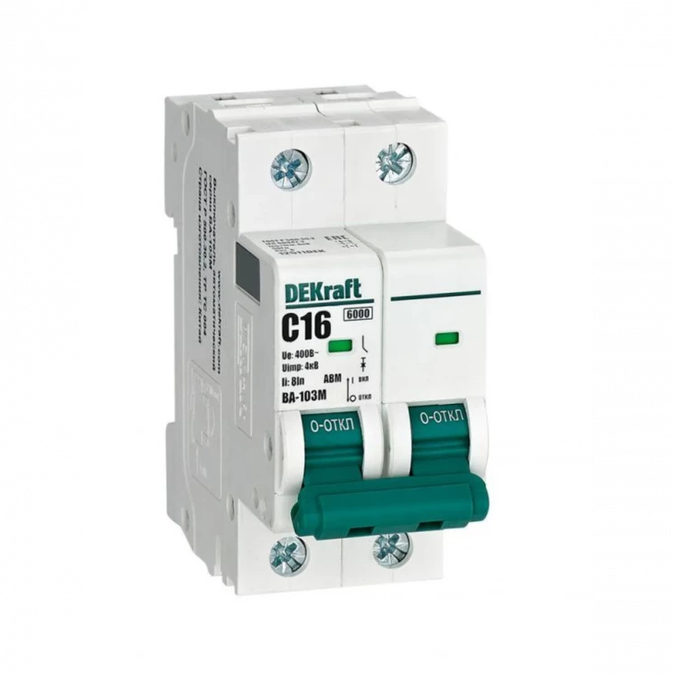 Выключатель автоматический модульный 2п C 16А 6кА ВА-103M без теплозащиты DEKraft 12511DEK