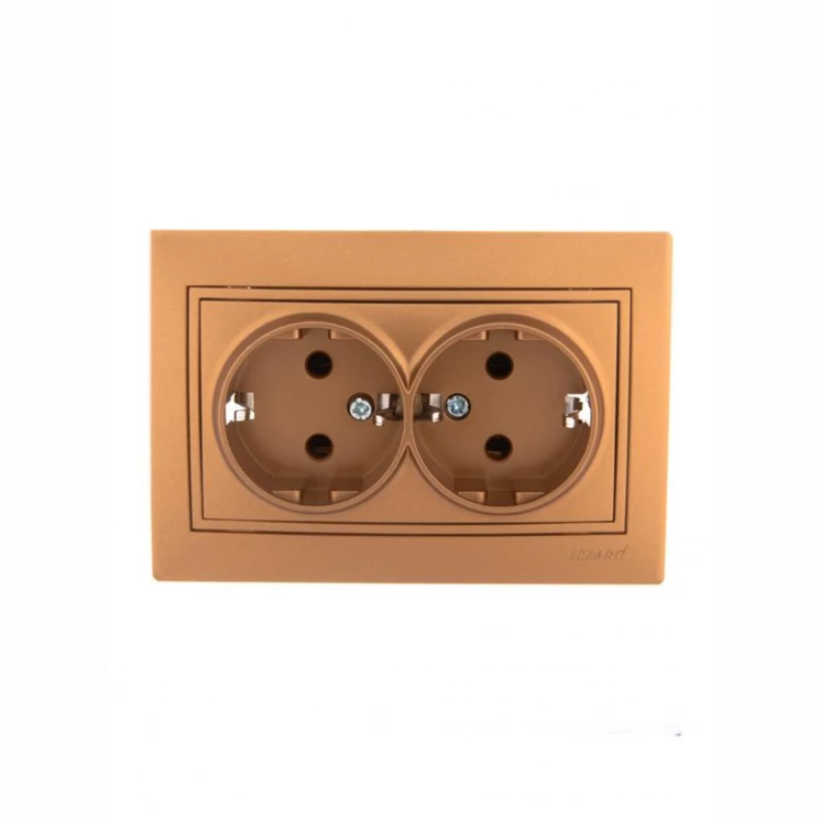 Розетка 2-м СП Mira 16А IP20 с заземл. со вставкой керамика зол. метал. LEZARD 701-1313-127