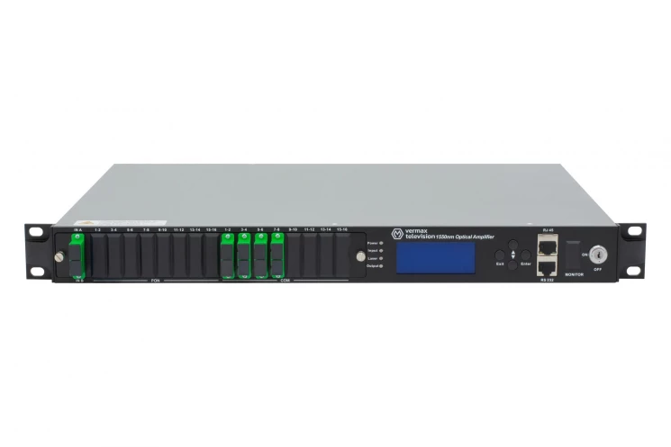 Оптический усилитель VERMAX для сетей КТВ, 2 входа, 8*19dBm выход, RT1, 1U