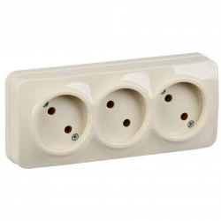 Розетка 3-м ОП GLORY РС23-2-ХК 10А без заземл. крем. IEK ERH30-K33-10