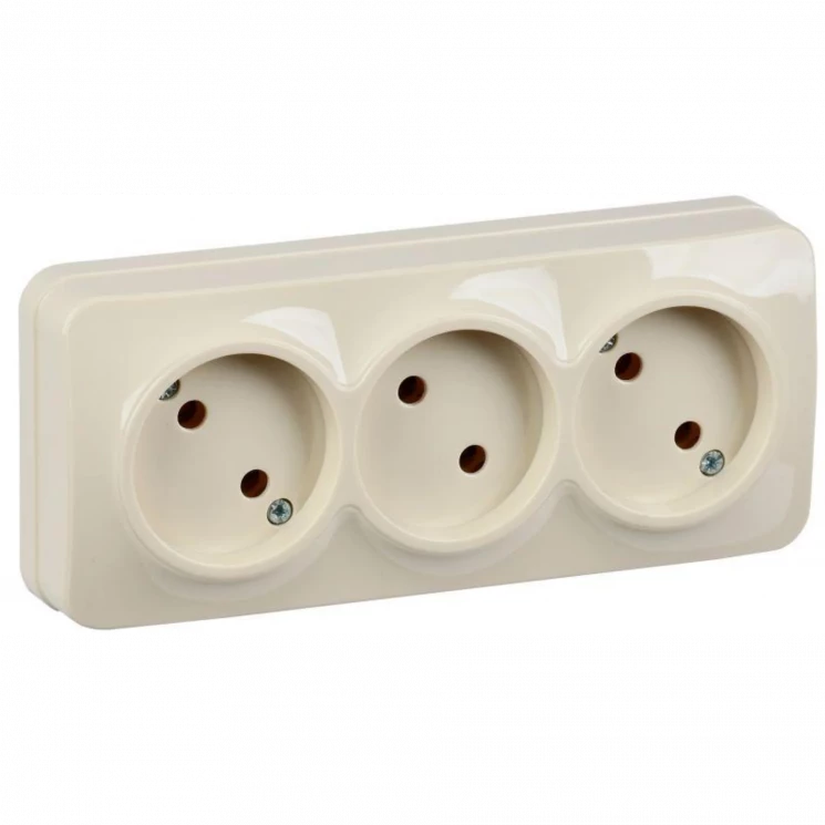 Розетка 3-м ОП GLORY РС23-2-ХК 10А без заземл. крем. IEK ERH30-K33-10