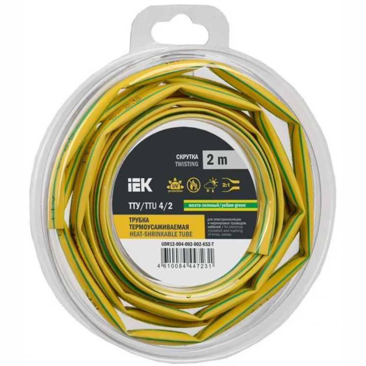 Трубка термоусадочная ТТУ нг-LS 4/2 желт./зел. (уп.2м) IEK UDR12-004-002-002-K52-T