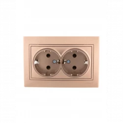 Розетка 2-м СП Mira 16А IP20 с заземл. со вставкой керамика свет. корич. перламутр. LEZARD 701-3131-