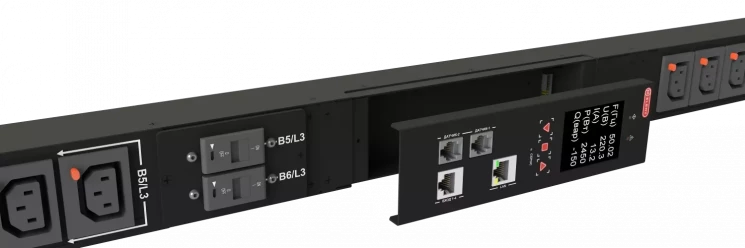 Блок розеток интеллектуальный iPDU-6024: ZeroUnit, 400V, 16А, in IEC60309 3P+N+E, out (24) C13 с фиксацией e-lock