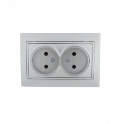 Розетка 2-м СП Mira 16А IP20 без заземл. со вставкой керамика сер. метал. LEZARD 701-1010-128