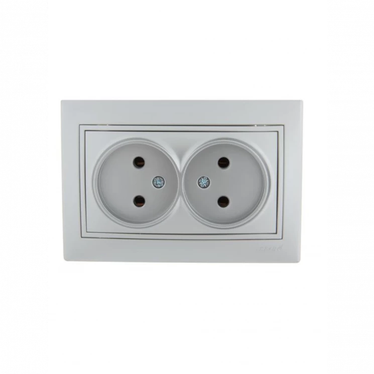 Розетка 2-м СП Mira 16А IP20 без заземл. со вставкой керамика сер. метал. LEZARD 701-1010-128