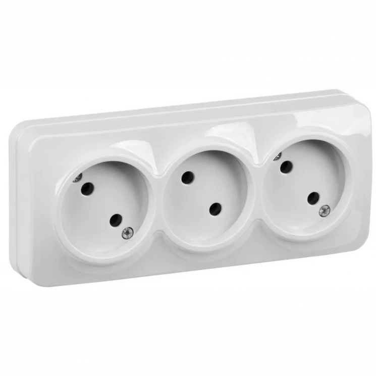 Розетка 3-м ОП GLORY РС23-2-ХБ 10А без заземл. бел. IEK ERH30-K01-10