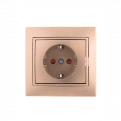 Розетка 1-м СП Mira 16А IP20 с заземл. защ. шторки со вставкой керамика свет. корич. перламутр. LEZA