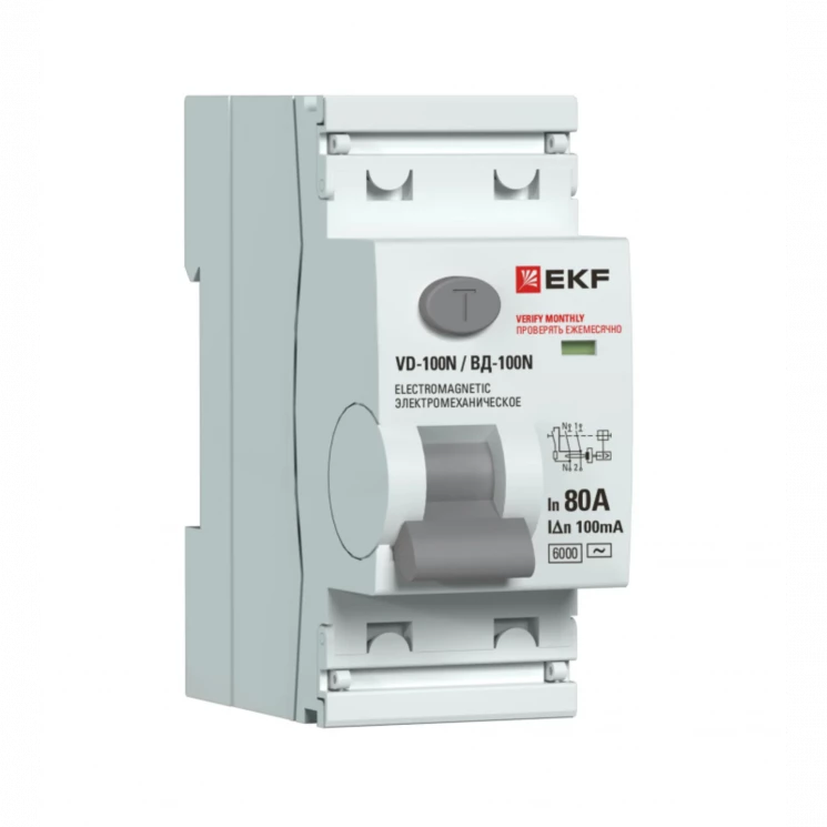 Выключатель дифференциального тока 2п 80А 100мА тип AC 6кА ВД-100N электромех. PROxima EKF E1026M801