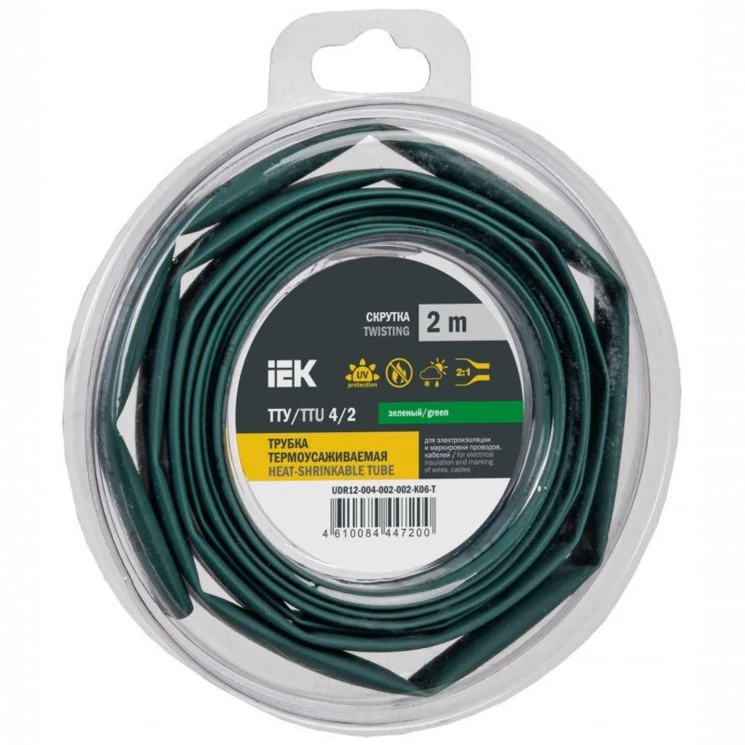 Трубка термоусадочная ТТУ нг-LS 4/2 зел. (уп.2м) IEK UDR12-004-002-002-K06-T