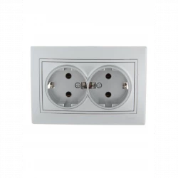 Розетка 2-м СП Mira 16А IP20 с заземл. со вставкой керамика сер. метал. LEZARD 701-1010-127