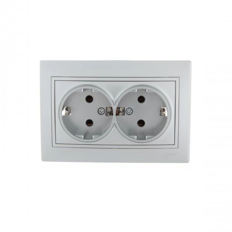 Розетка 2-м СП Mira 16А IP20 с заземл. со вставкой керамика сер. метал. LEZARD 701-1010-127