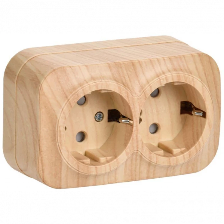 Розетка 2-м ОП GLORY РСш22-3-ХС 16А с заземл. защ. шторки сосна IEK ERH24-K34-16