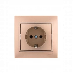 Розетка 1-м СП Mira 16А IP20 с заземл. со вставкой керамика свет. корич. перламутр. LEZARD 701-3131-