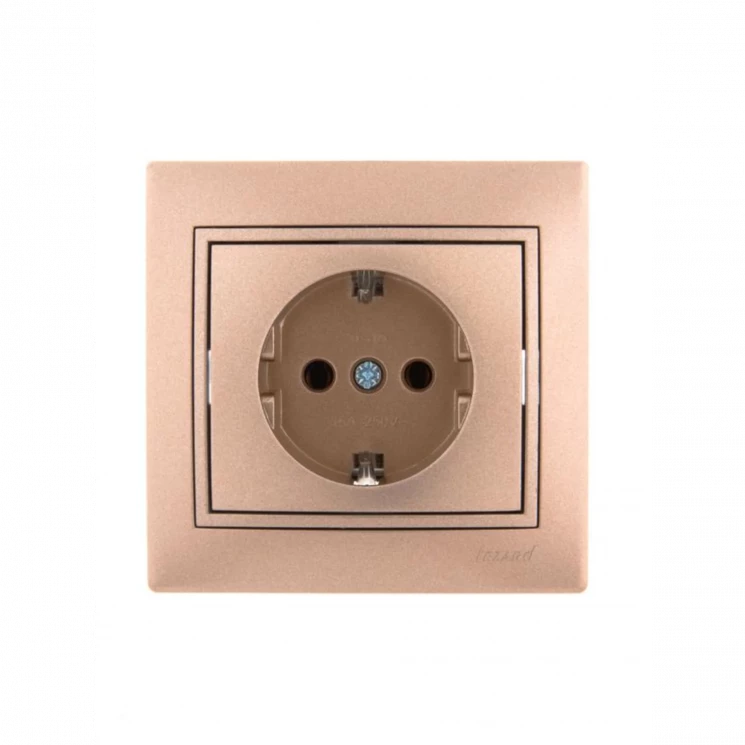 Розетка 1-м СП Mira 16А IP20 с заземл. со вставкой керамика свет. корич. перламутр. LEZARD 701-3131-