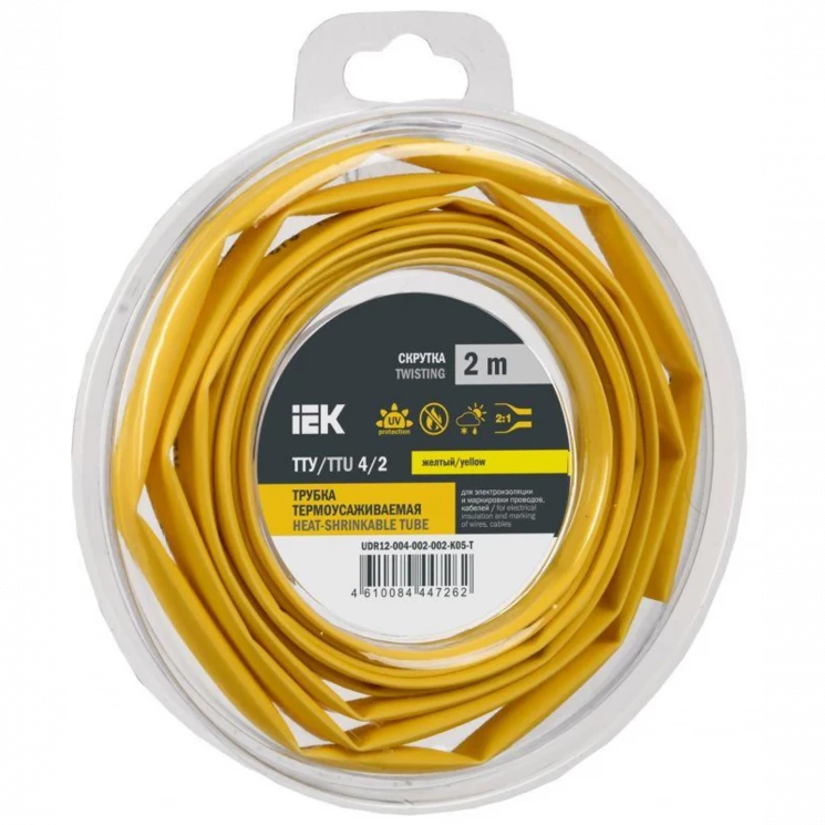Трубка термоусадочная ТТУ нг-LS 4/2 желт. (уп.2м) IEK UDR12-004-002-002-K05-T