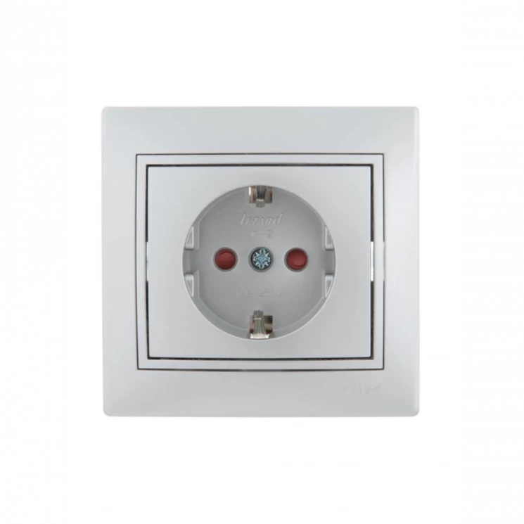 Розетка 1-м СП Mira 16А IP20 с заземл. защ. шторки со вставкой керамика сер. метал. LEZARD 701-1010-