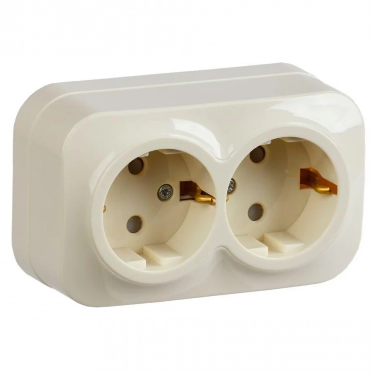 Розетка 2-м ОП GLORY РСш22-3-ХК 16А с заземл. защ. шторки крем. IEK ERH24-K33-16