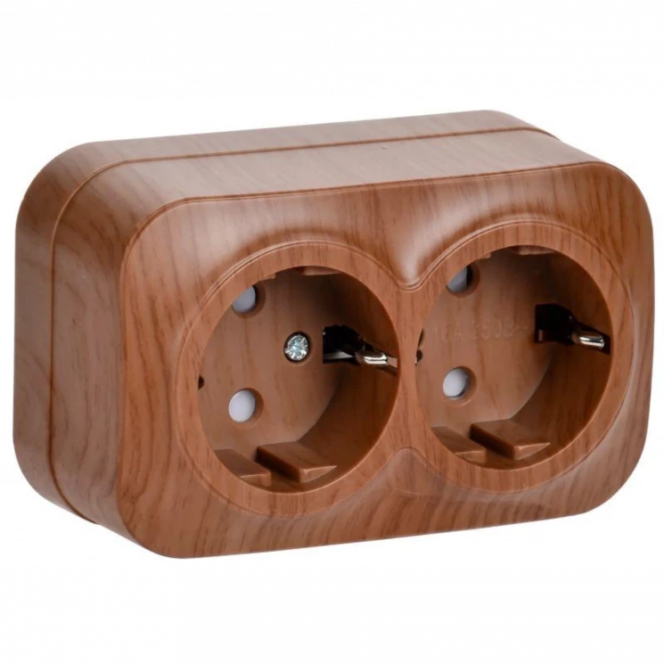 Розетка 2-м ОП GLORY РСш22-3-ХД 16А с заземл. защ. шторки дуб IEK ERH24-K24-16