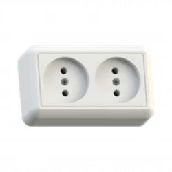 Розетка 2-м ОП Оптима РА10-373 10А IP20 без заземл. с монтаж. пластиной бел. Кунцево 8009