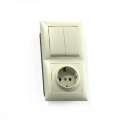 Блок СП БКВР-412 Селена (2-кл. выкл. + розетка с заземл.) сл. кость Кунцево 8177