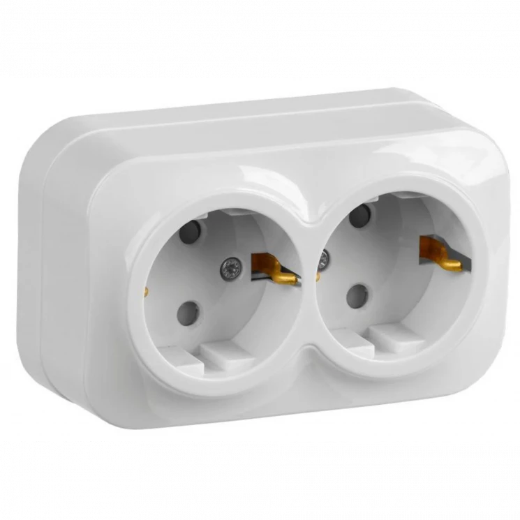 Розетка 2-м ОП GLORY РСш22-3-ХБ 16А с заземл. защ. шторки бел. IEK ERH24-K01-16