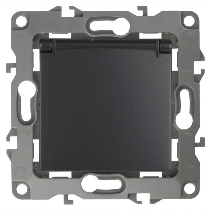 Розетка 1-м СП Эра12 12-2103-05 16А IP20 16AX 250В 2P+E Schuko защ. шторки с крышкой механизм антрац