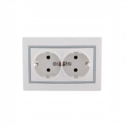 Розетка 2-м СП Mira 16А IP20 с заземл. с сер. вставкой керамика бел. LEZARD 701-0215-127