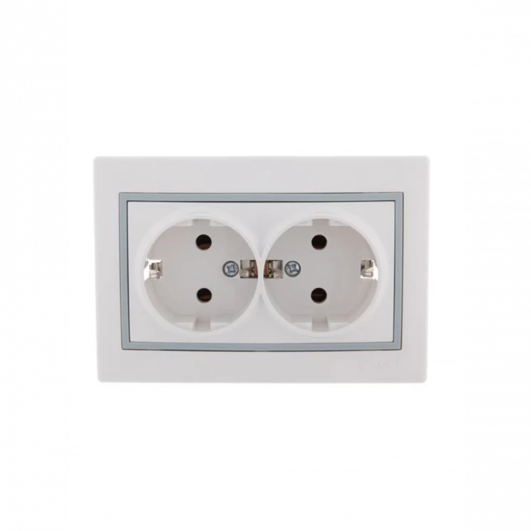 Розетка 2-м СП Mira 16А IP20 с заземл. с сер. вставкой керамика бел. LEZARD 701-0215-127