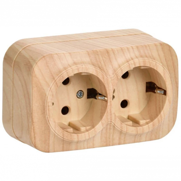 Розетка 2-м ОП GLORY РС22-3-ХС 16А с заземл. сосна IEK ERH21-K34-16