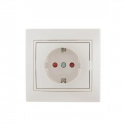 Розетка 1-м СП Mira 16А IP20 с заземл. защ. шторки со вставкой керамика жемчуж./бел. перламутр. LEZA